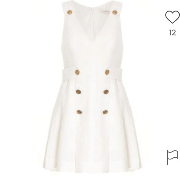 Zimmermann Lovestruck Gold Buttoned Linen Mini Dress Sz 3 US 10 White nwt - Picture 2 of 15